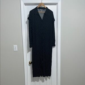 Black Polka Dot Midi Dress with V-Neck